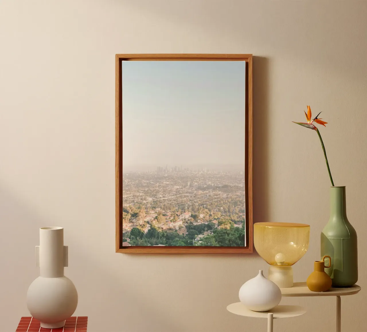 Los Angeles, USA I Panoramic view of LA skyline and downtown canvas with Floater frame by Julie Travel Photography