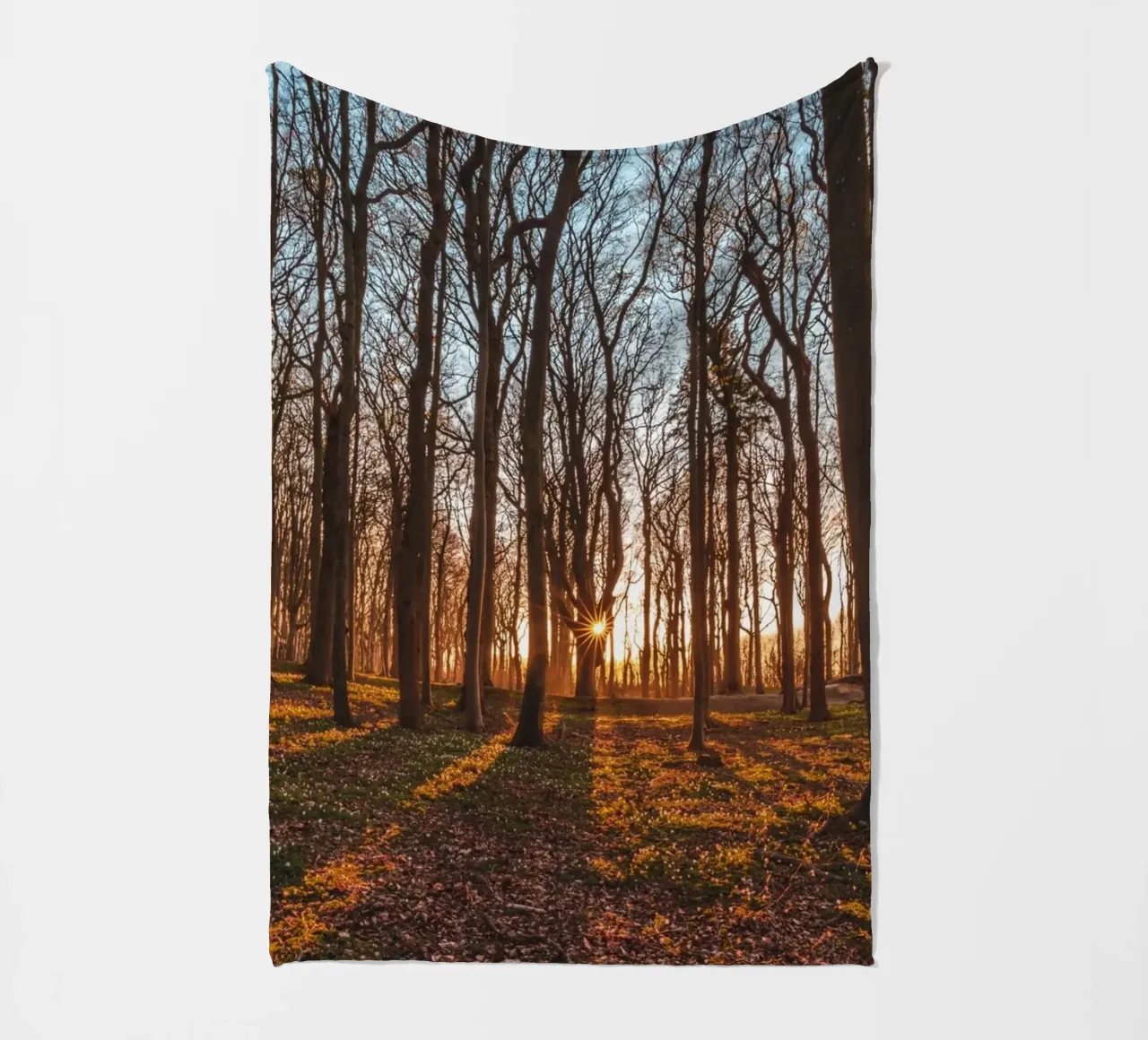 Sun star in the ghostly forest on the Baltic Sea fleece blanket by Marcus Beckert | Fotografie
