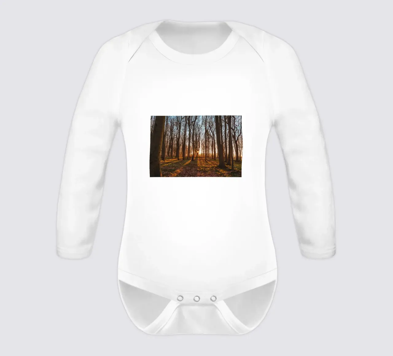 Sun star in the ghostly forest on the Baltic Sea long-sleeve baby romper by Marcus Beckert | Fotografie