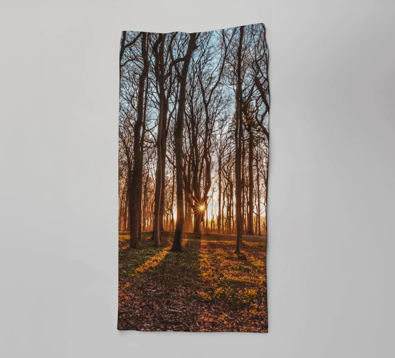 Sun star in the ghostly forest on the Baltic Sea towel by Marcus Beckert | Fotografie