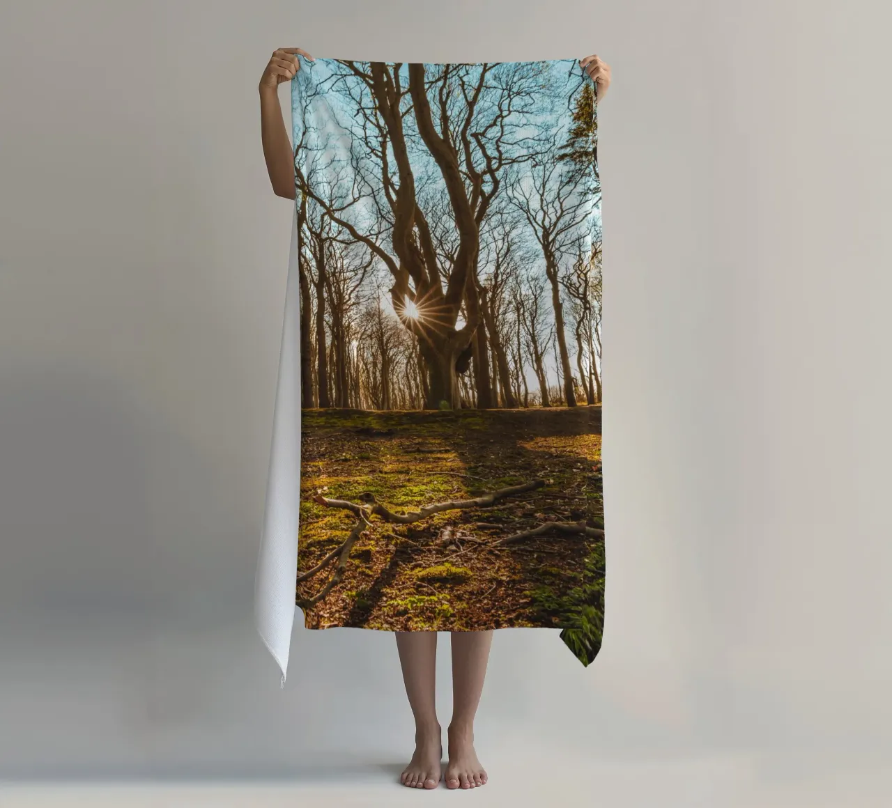 Sunset in the ghostly forest on the Baltic Sea beach towel by Marcus Beckert | Fotografie