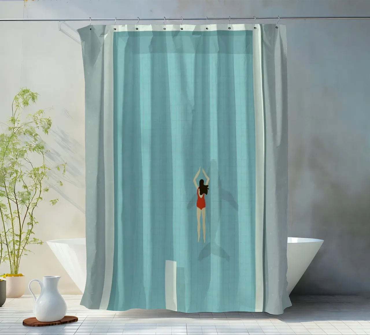 Pool shower curtain by Amalia Restrepo