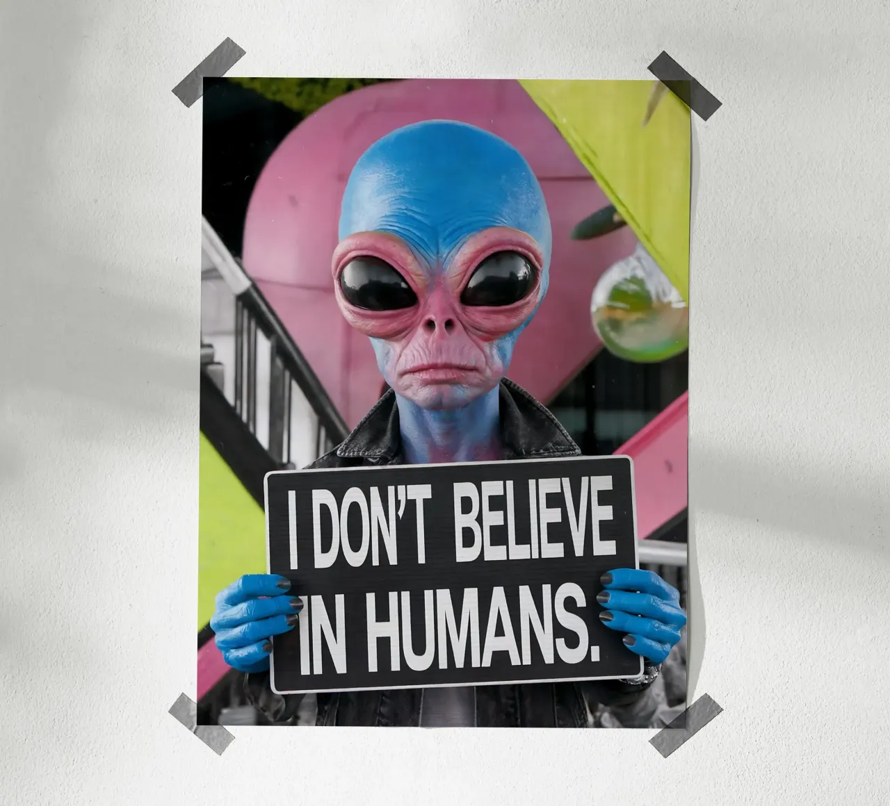 I Don't Believe in Humans poster with aluminum frame by Plain Thoughts