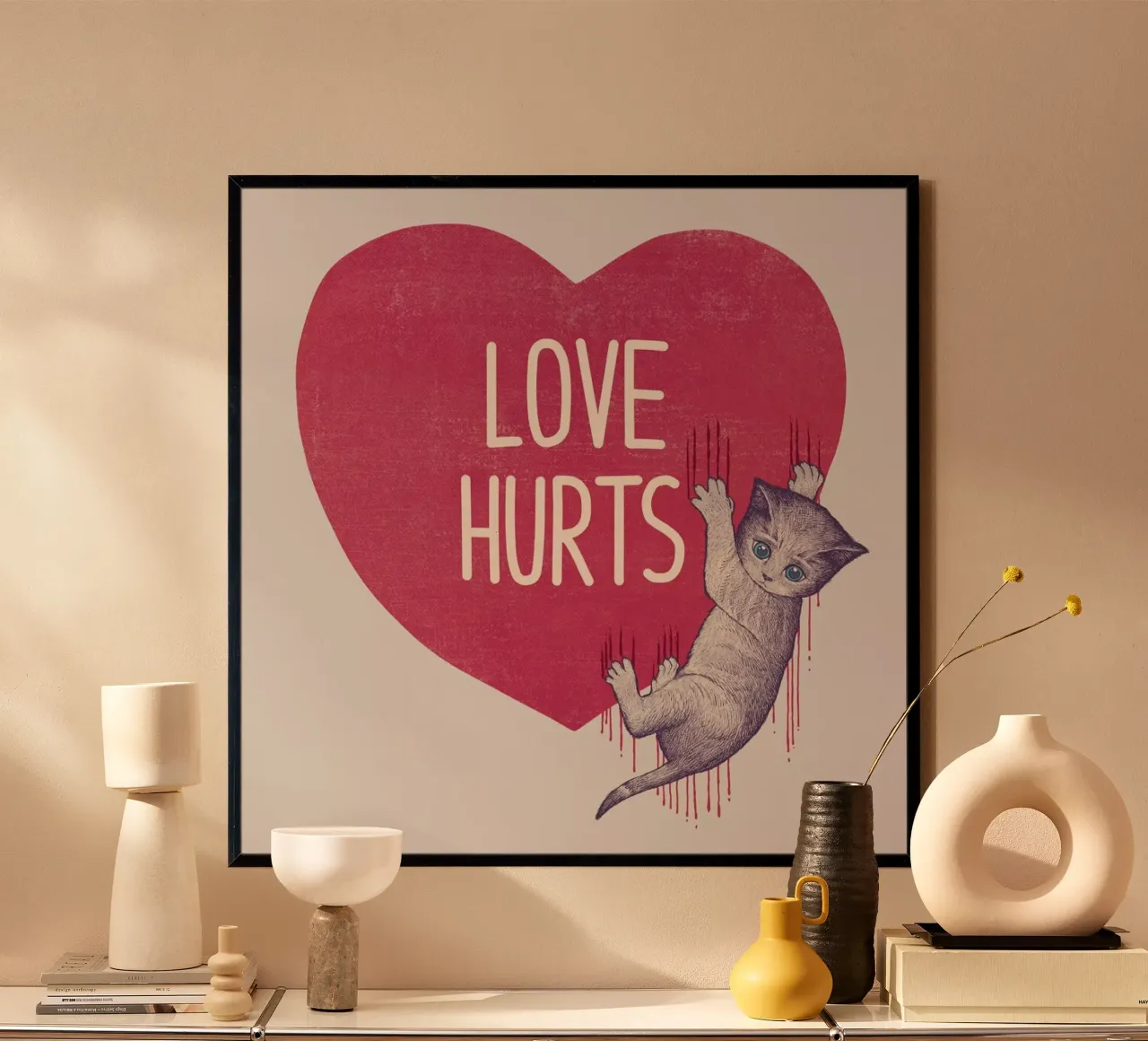 Love Hurts poster with plastic frame by Tobe Fonseca