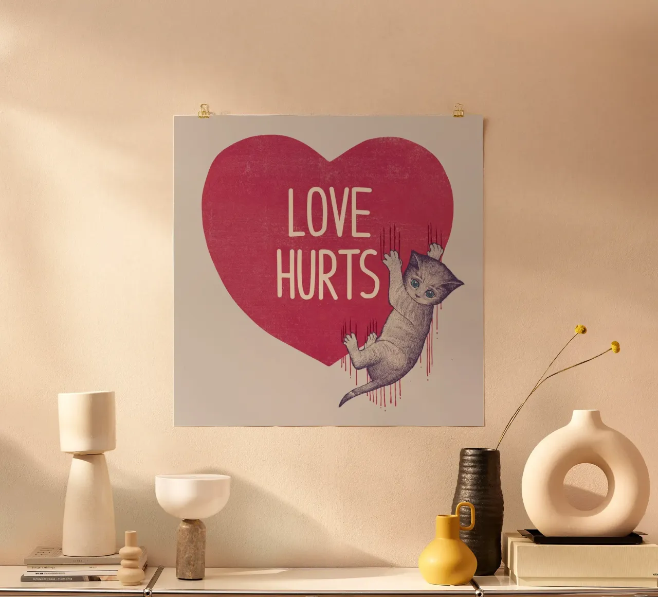 Love Hurts poster with plastic frame by Tobe Fonseca