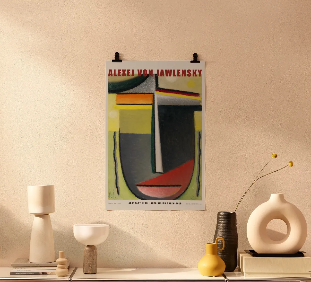 Alexej von Jawlenski - Abstraktes Gesicht - Grün & Gold poster con telaio in alluminio da Old Masters