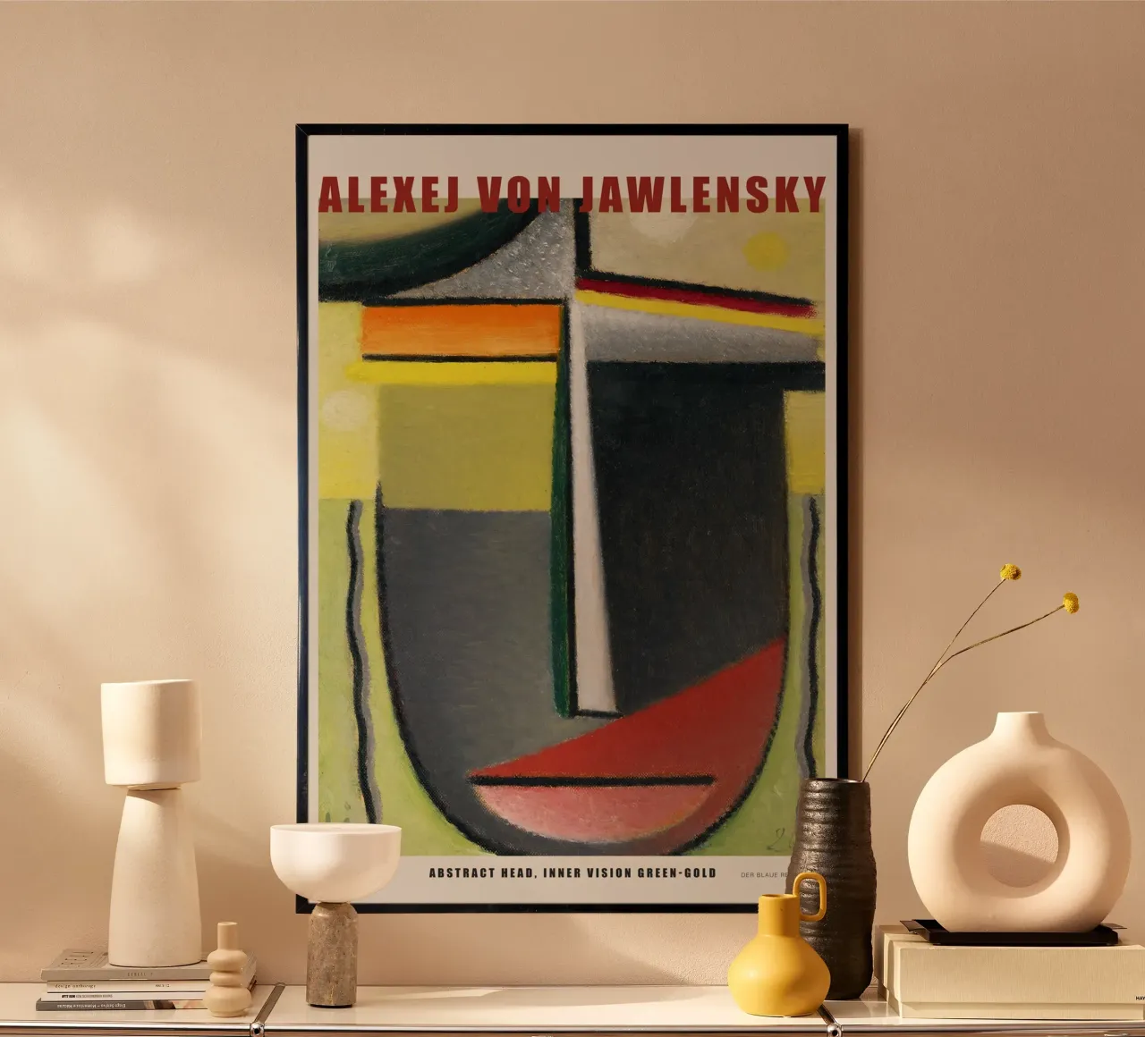 Alexej von Jawlenski - Abstraktes Gesicht - Grün & Gold poster con telaio in alluminio da Old Masters