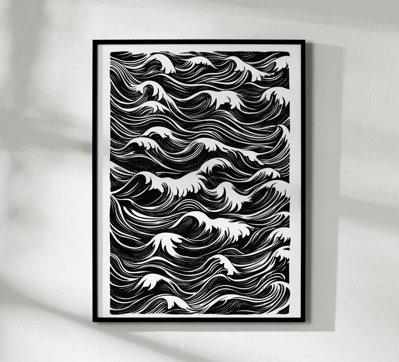 Onde astratte in bianco e nero poster con telaio in legno da DWA