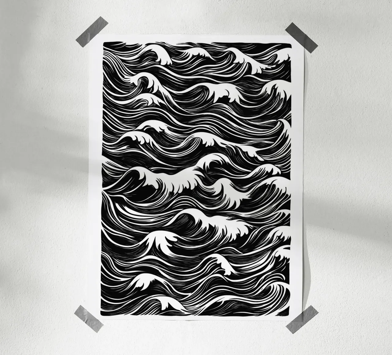 Onde astratte in bianco e nero poster con telaio in legno da DWA