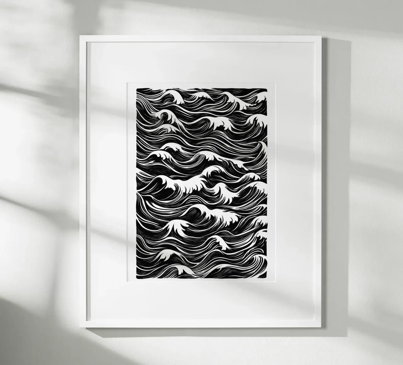 Onde astratte in bianco e nero poster con telaio in legno da DWA