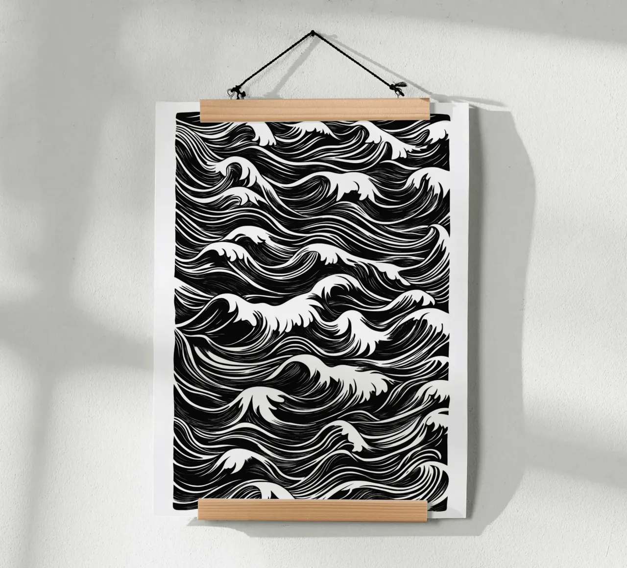 Onde astratte in bianco e nero poster con telaio in legno da DWA