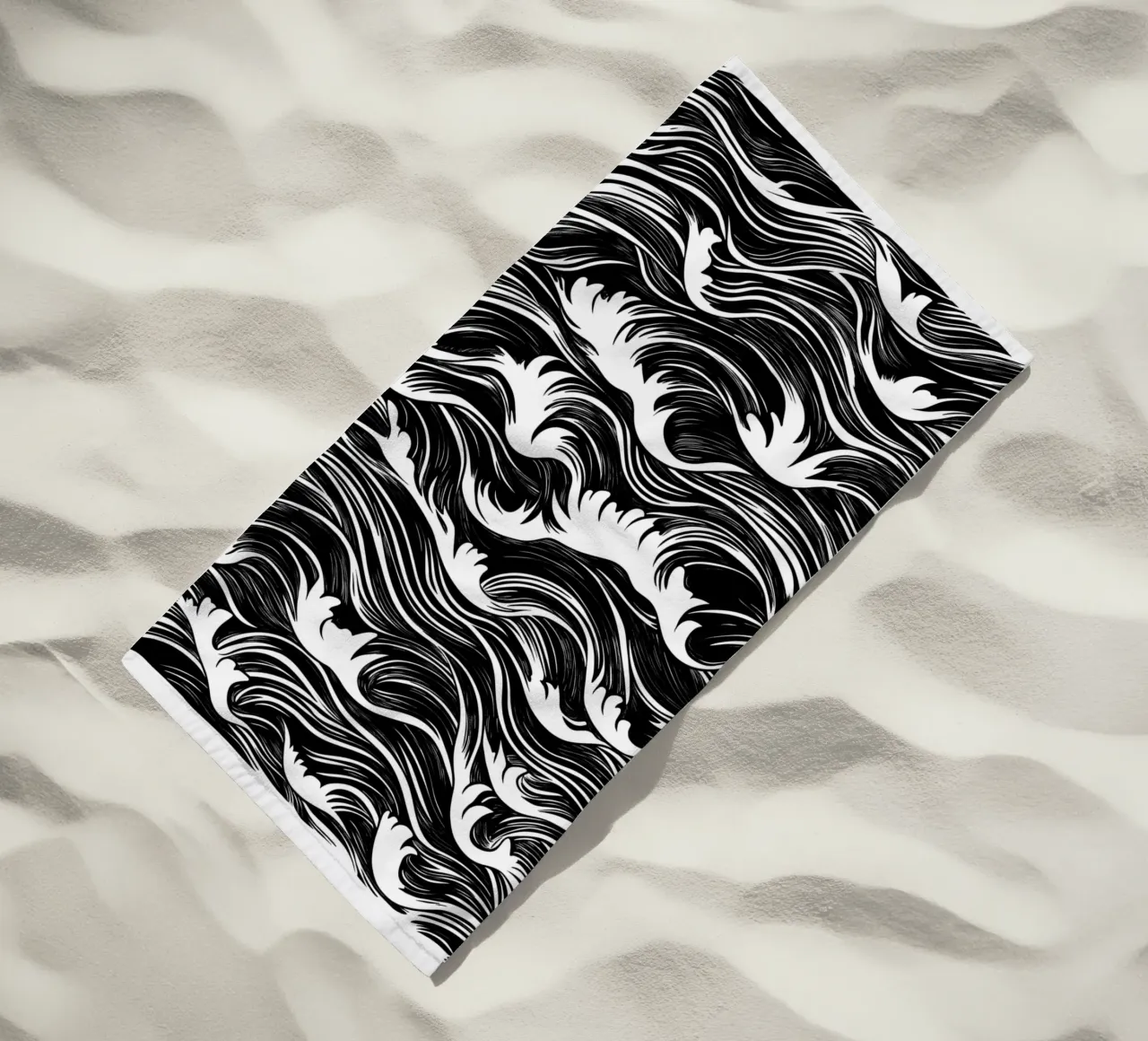 Abstracte golven in zwart-wit strandhanddoek van DWA