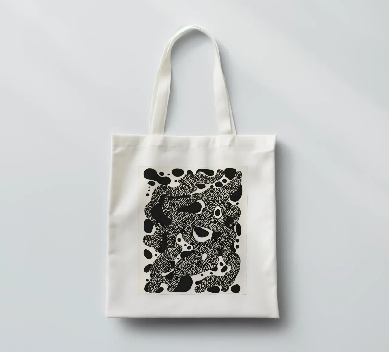 Organic abstraction in black and white tote bag by DWA