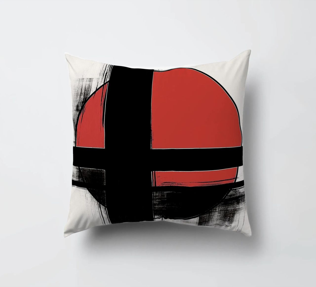 Abstract composition in red and black decorative cushion by DWA