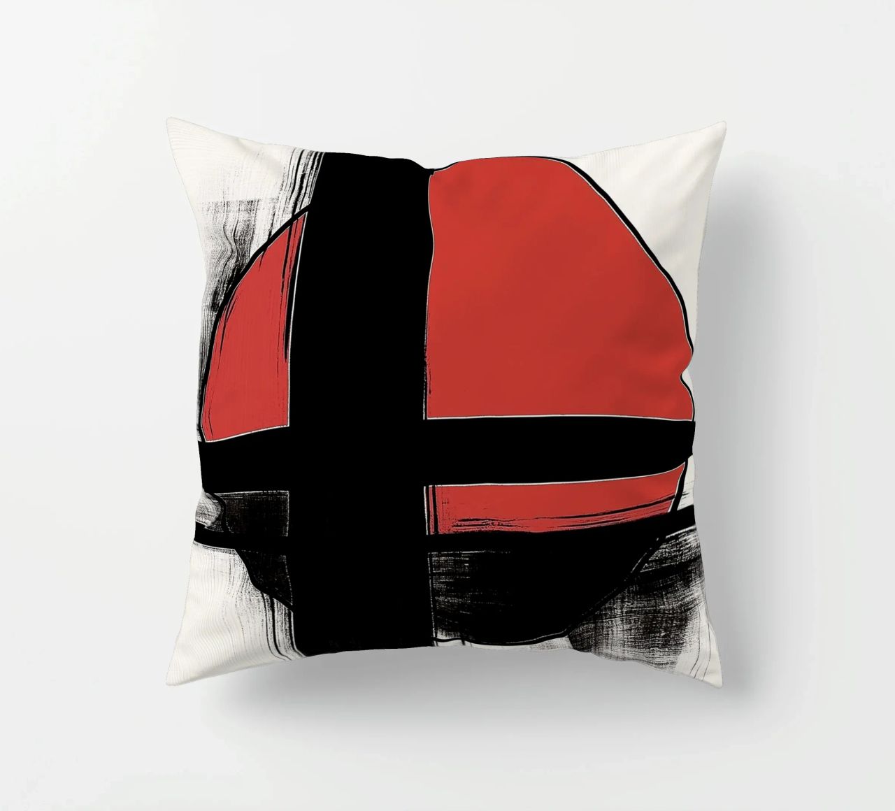 Abstract composition in red and black decorative cushion by DWA