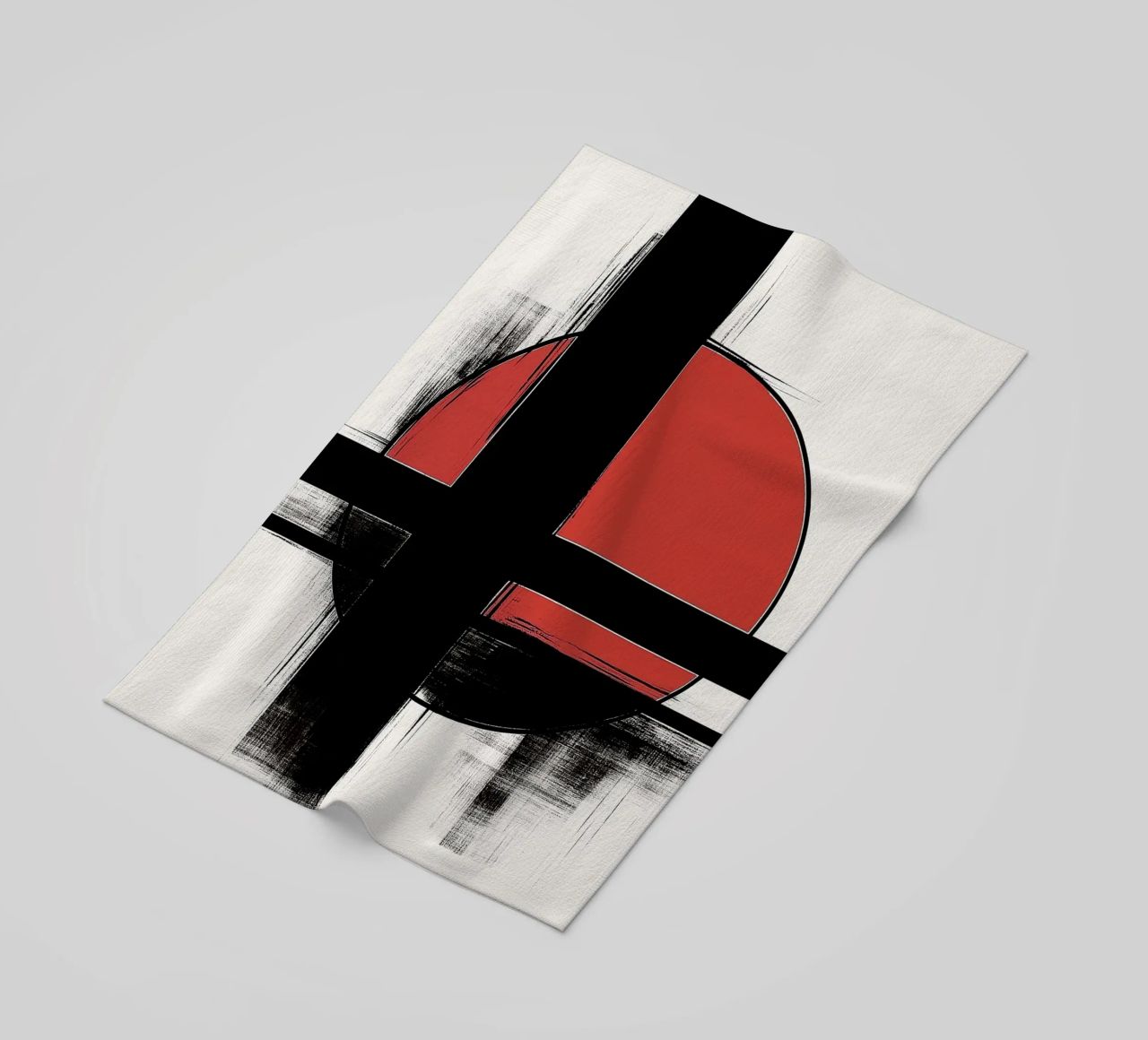 Abstract composition in red and black beach towel by DWA
