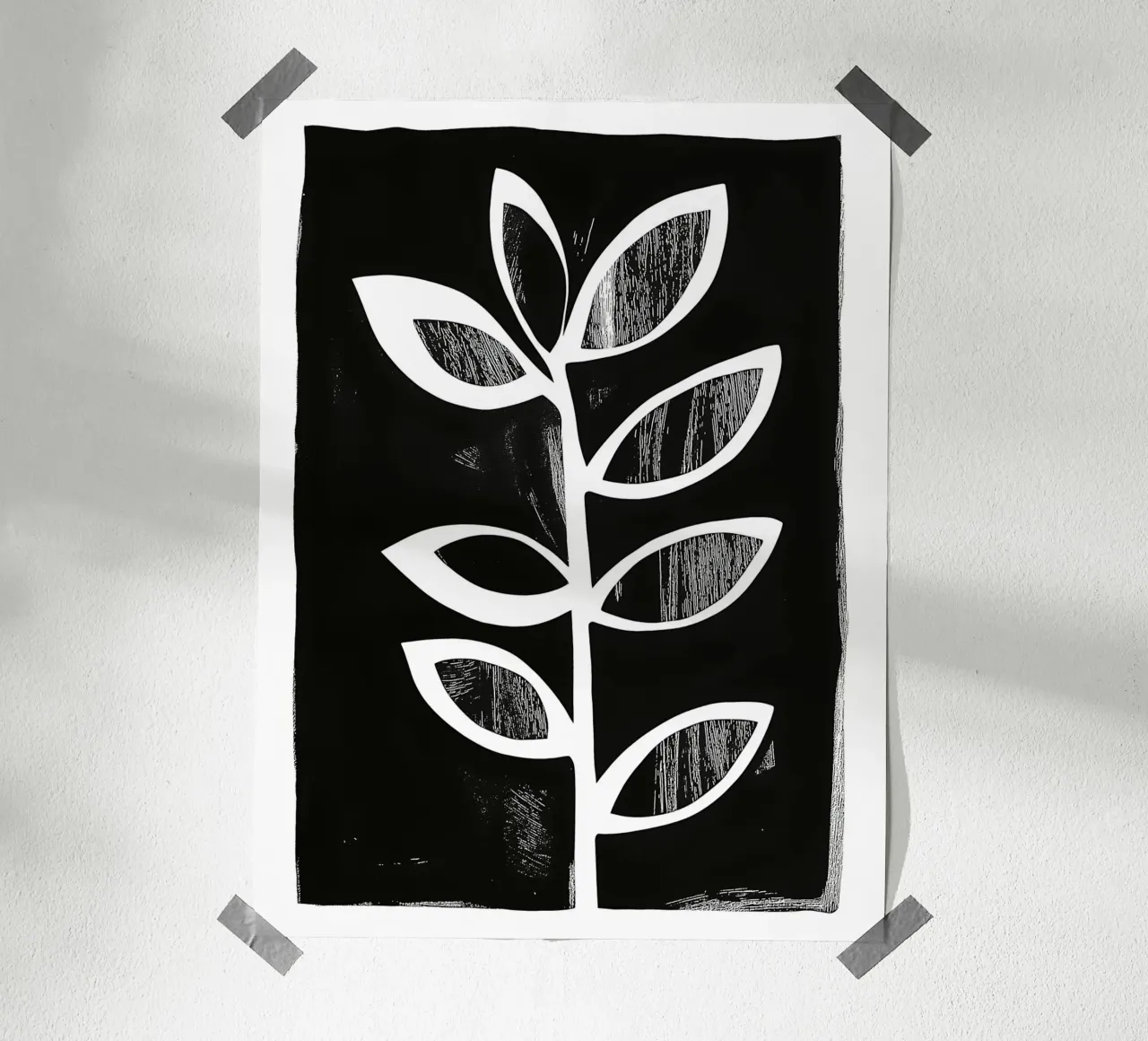 Black and white plant motif poster with aluminum frame by DWA