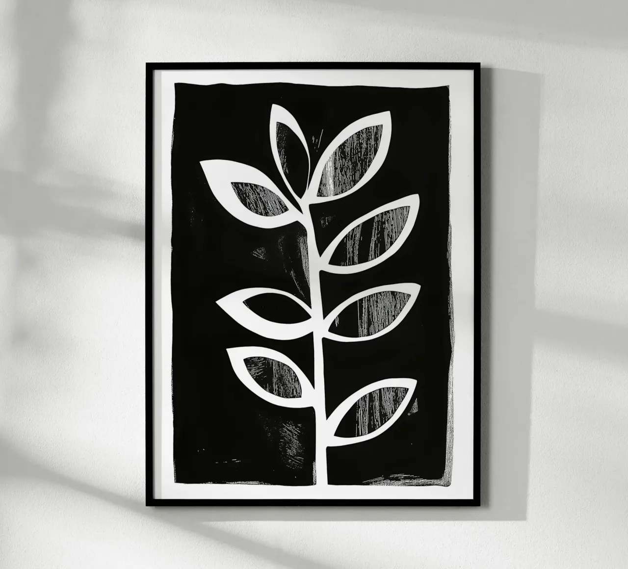 Black and white plant motif poster with aluminum frame by DWA