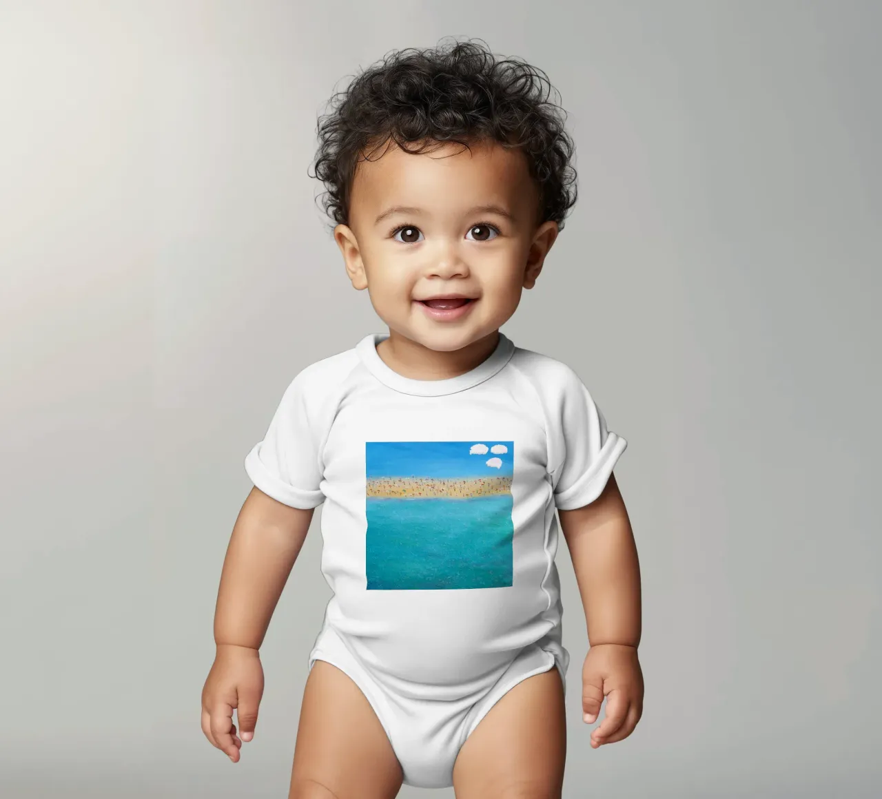 Happy Holidays short-sleeve baby romper by Helen Joynson