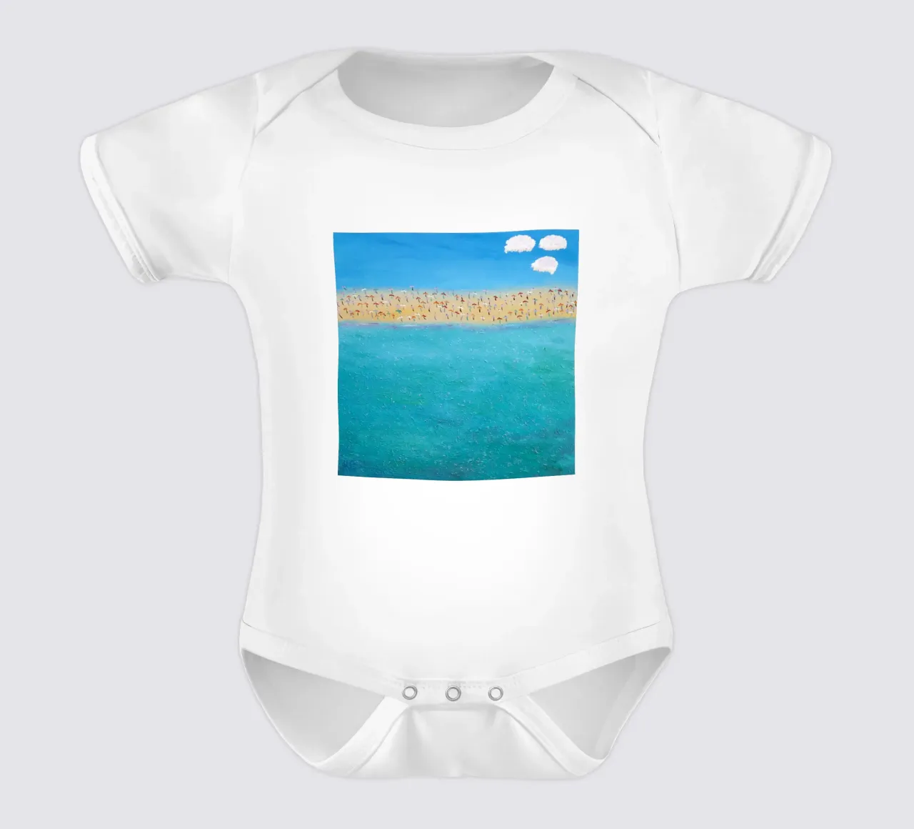 Happy Holidays short-sleeve baby romper by Helen Joynson