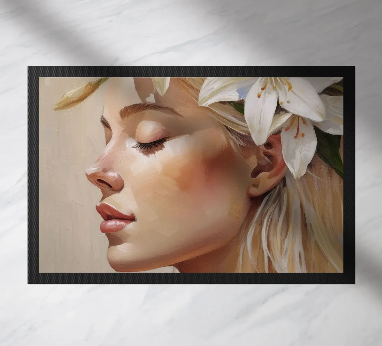 Donna con corona di fiori in testa zerbino da Take Your Art BV