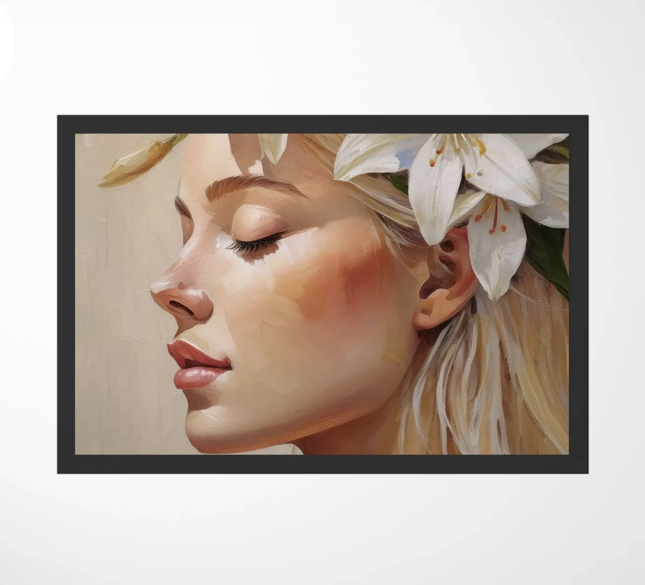 Donna con corona di fiori in testa zerbino da Take Your Art BV