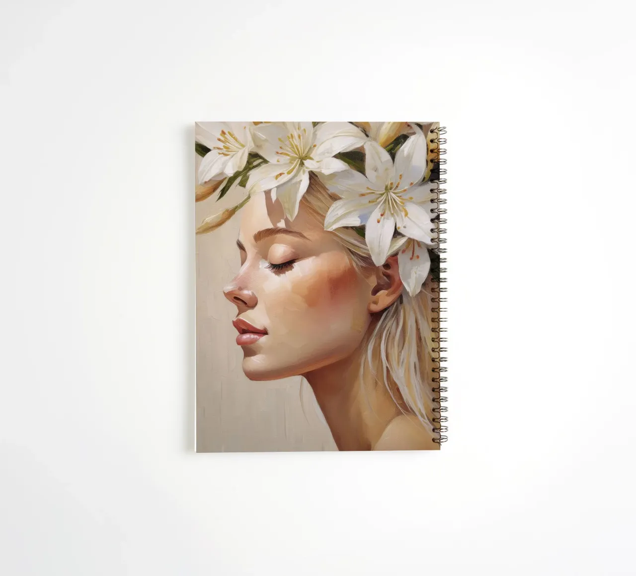 Donna con corona di fiori in testa diario ad anelli da Take Your Art BV