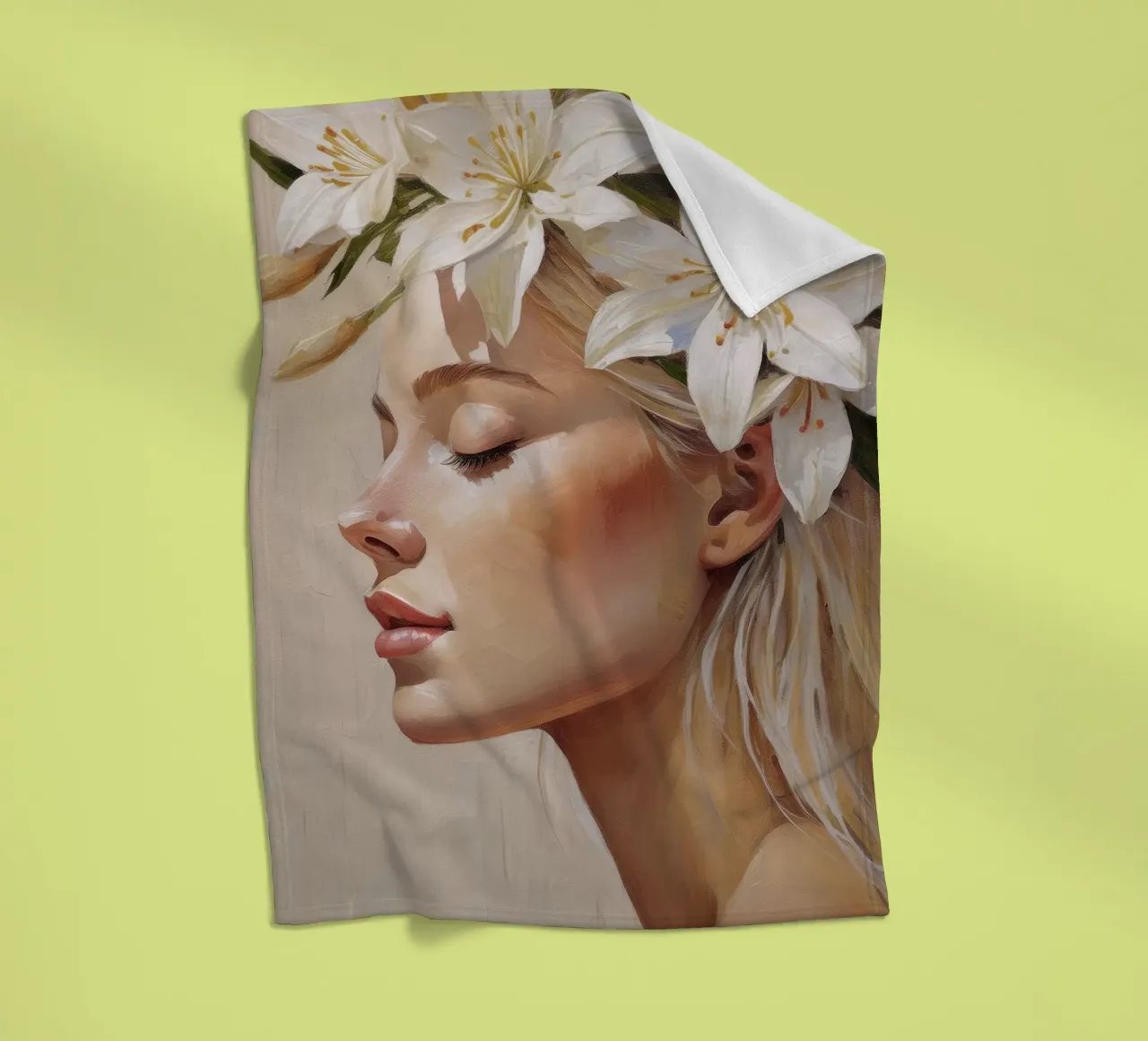 Donna con corona di fiori in testa coperta in pile da Take Your Art BV