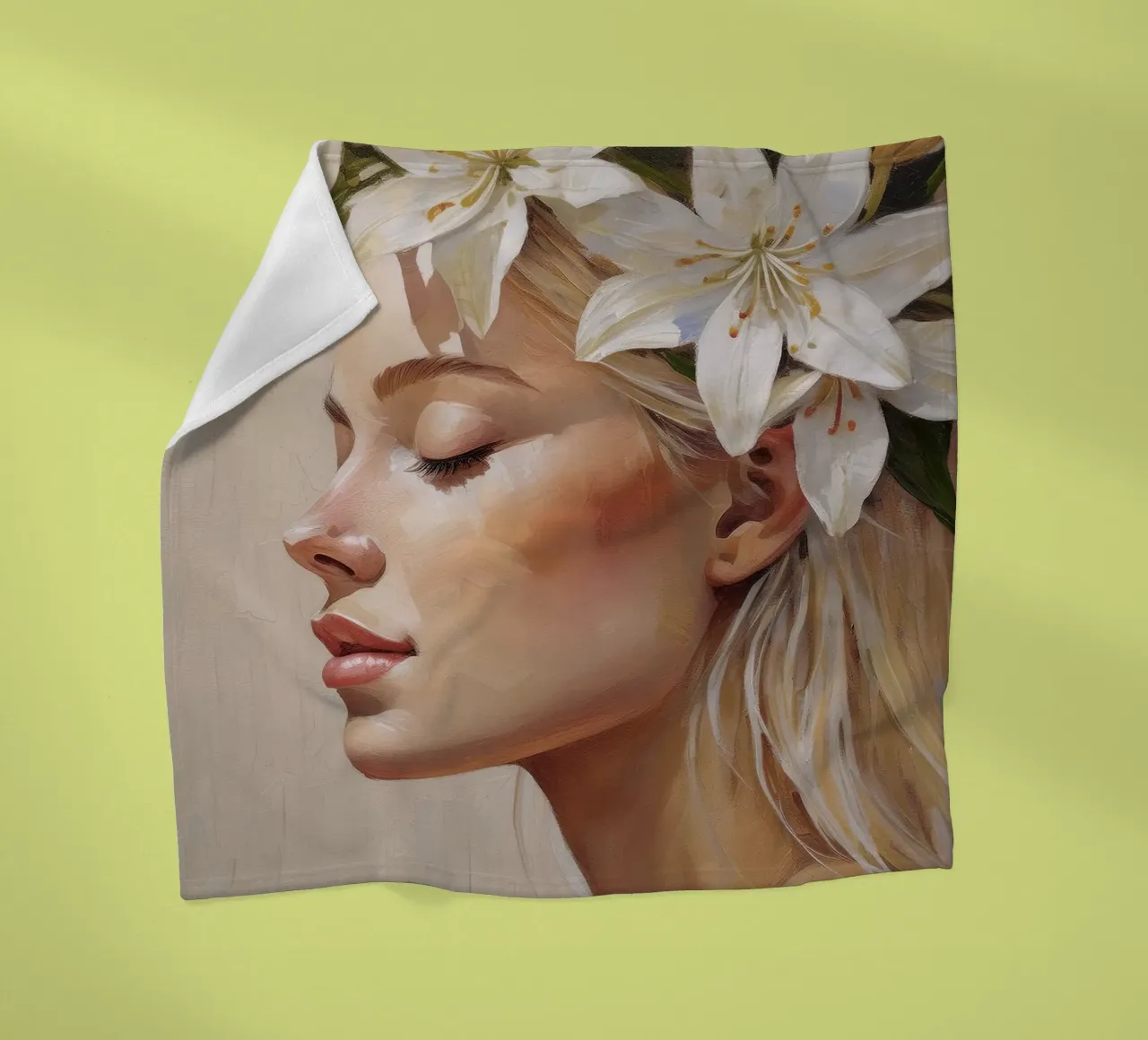 Donna con corona di fiori in testa coperta in pile da Take Your Art BV