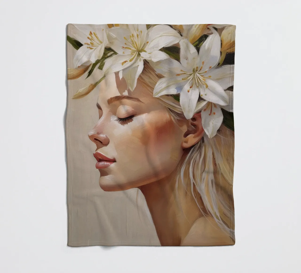 Donna con corona di fiori in testa coperta in pile da Take Your Art BV