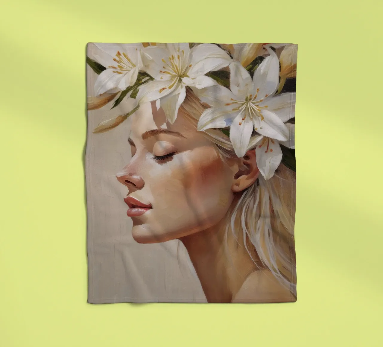 Donna con corona di fiori in testa coperta in pile da Take Your Art BV