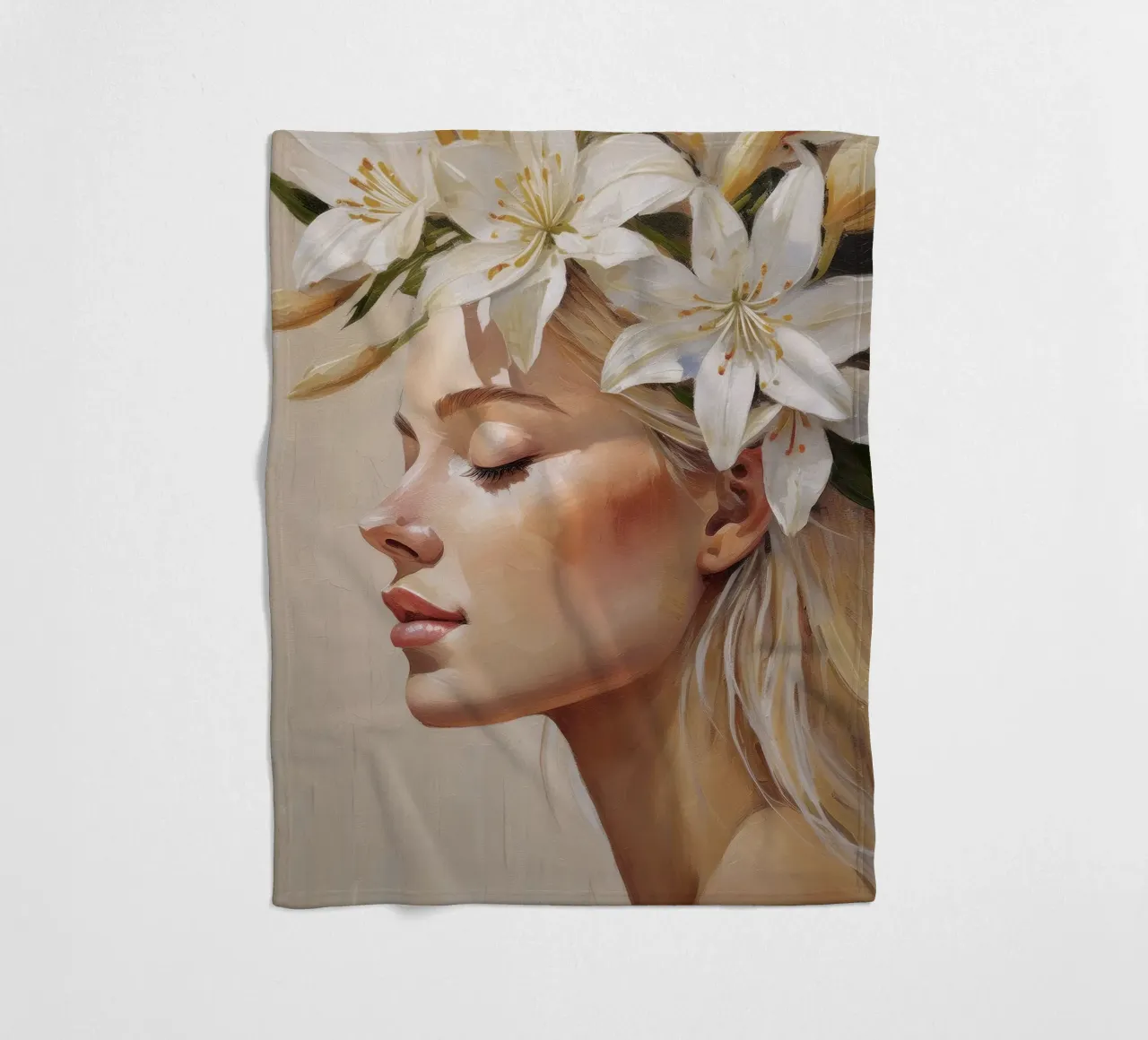 Donna con corona di fiori in testa coperta in pile da Take Your Art BV