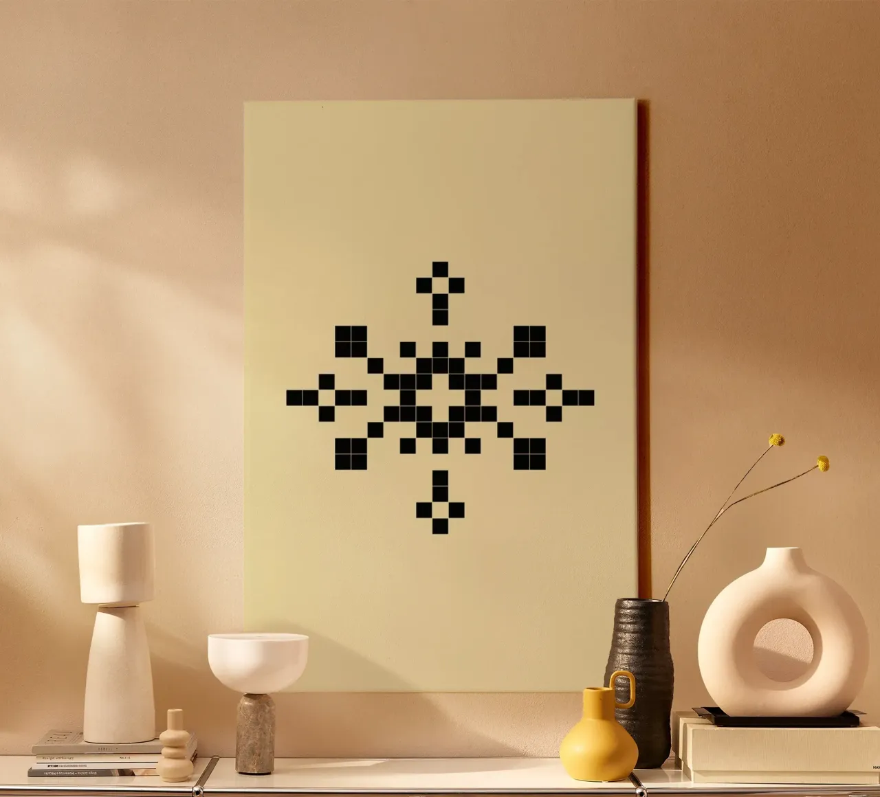 Pixel Snowflake Yellow canvas by Studio One