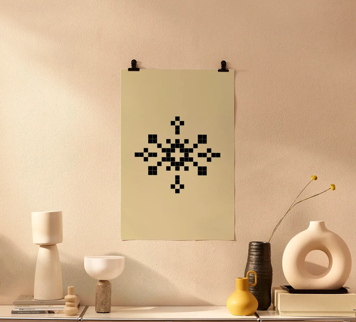 Pixel Snowflake Yellow poster by Studio One