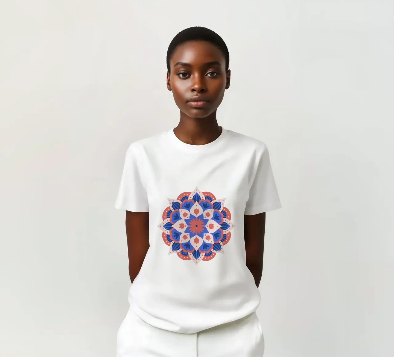 Mandala 1 - blue and coral t-shirt by Wackapacka