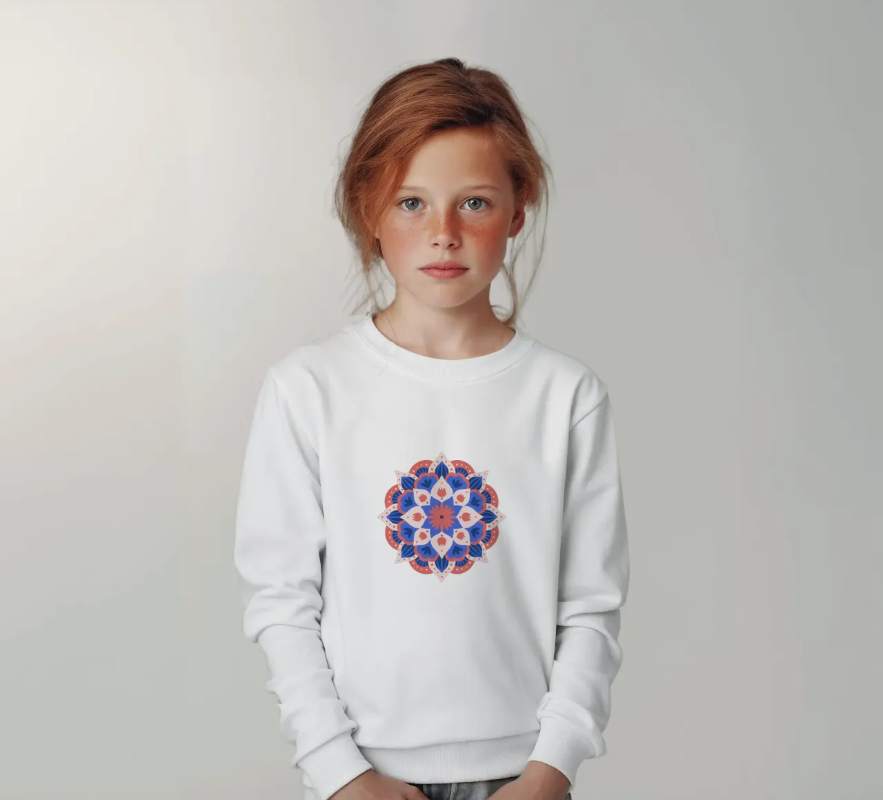 Mandala 1 - blue and coral kids sweatshirt by Wackapacka