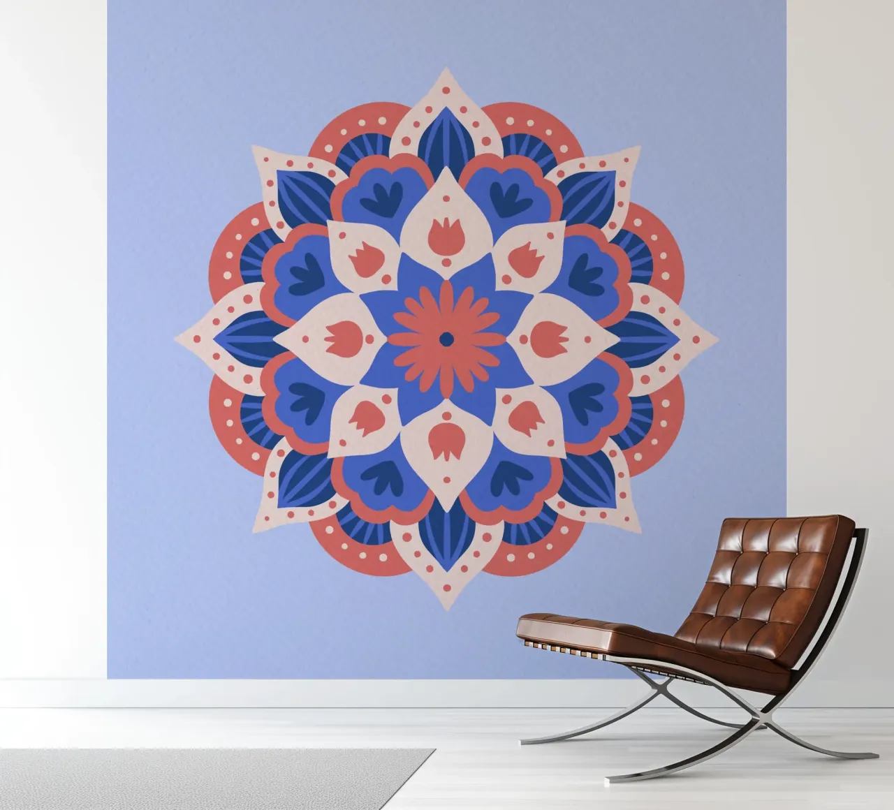 Mandala 1 - blue and coral photo wallpaper by Wackapacka
