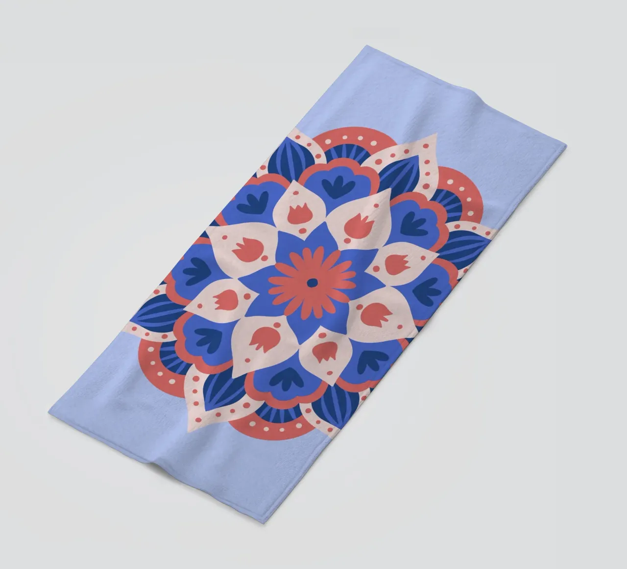 Mandala 1 - blue and coral beach towel by Wackapacka