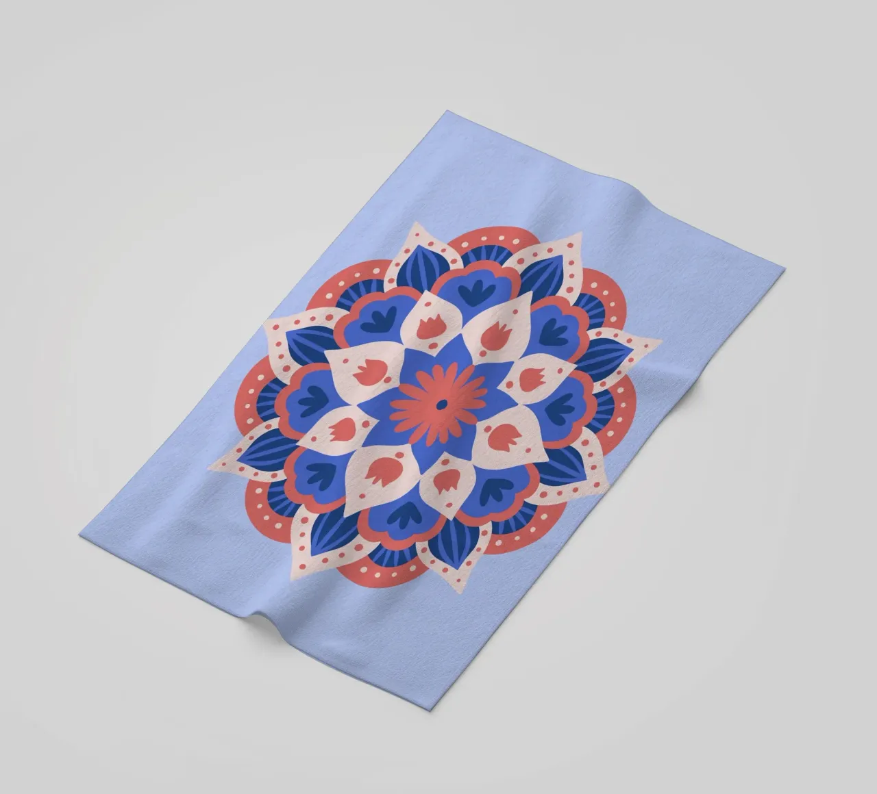 Mandala 1 - blue and coral beach towel by Wackapacka