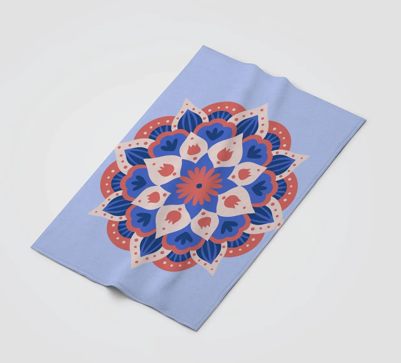 Mandala 1 - blue and coral fleece blanket by Wackapacka