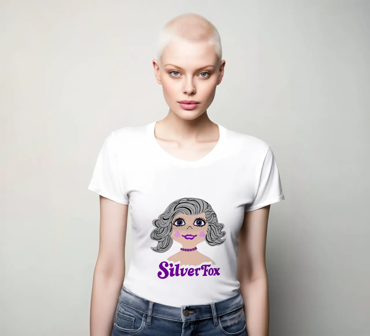Grey hair silver fox retro style women's fitted t-shirt by DYDesign