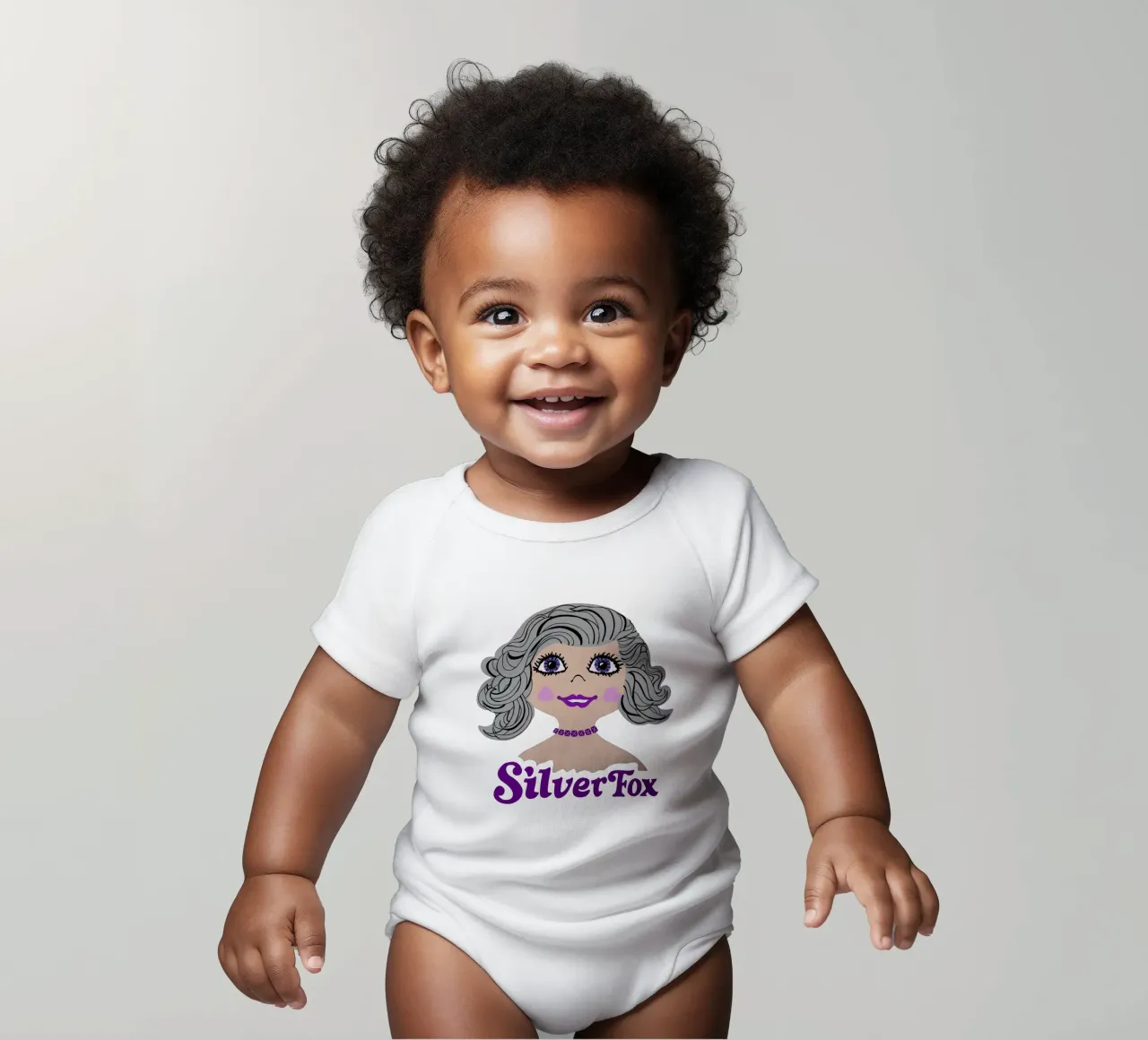 Grijs haar zilveren vos retro stijl babyrompertje korte mouwen van DYDesign