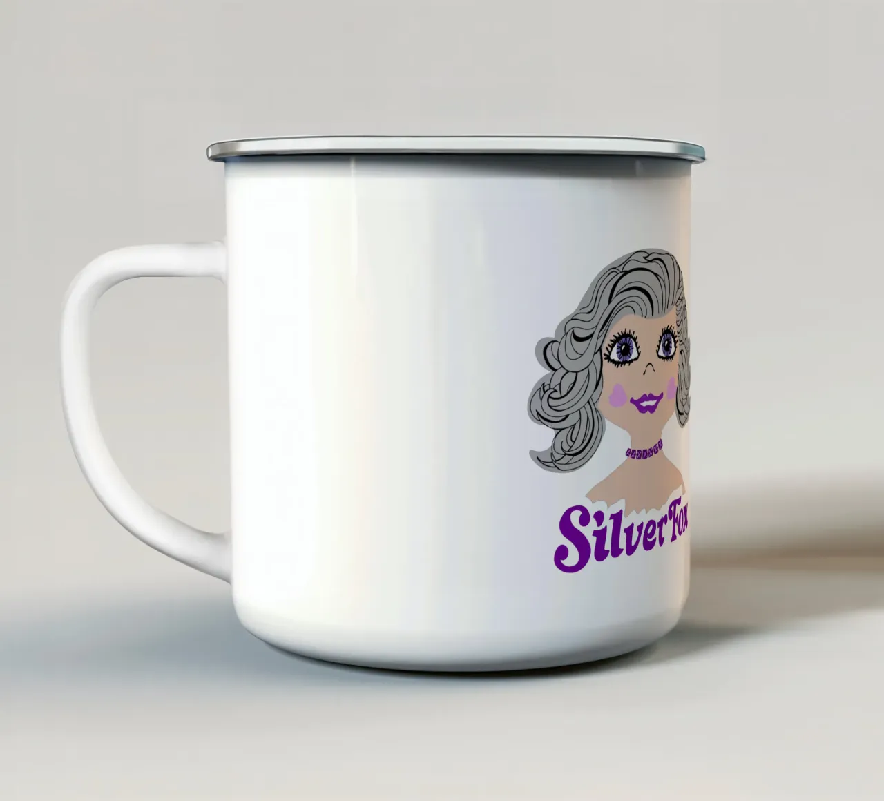 Volpe argentata dai capelli grigi in stile retrò tazza in smalto da DYDesign