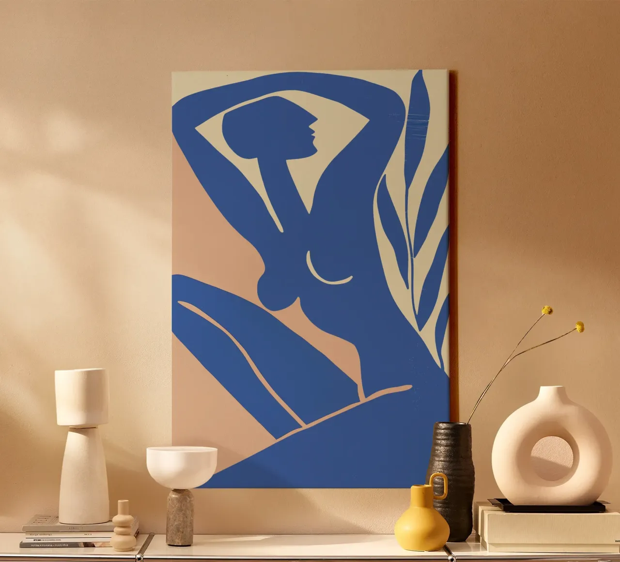 Blaue Nackte Frau | Abstrakt Minimalistischer Grafik-Stil Leinwand von Autofocus