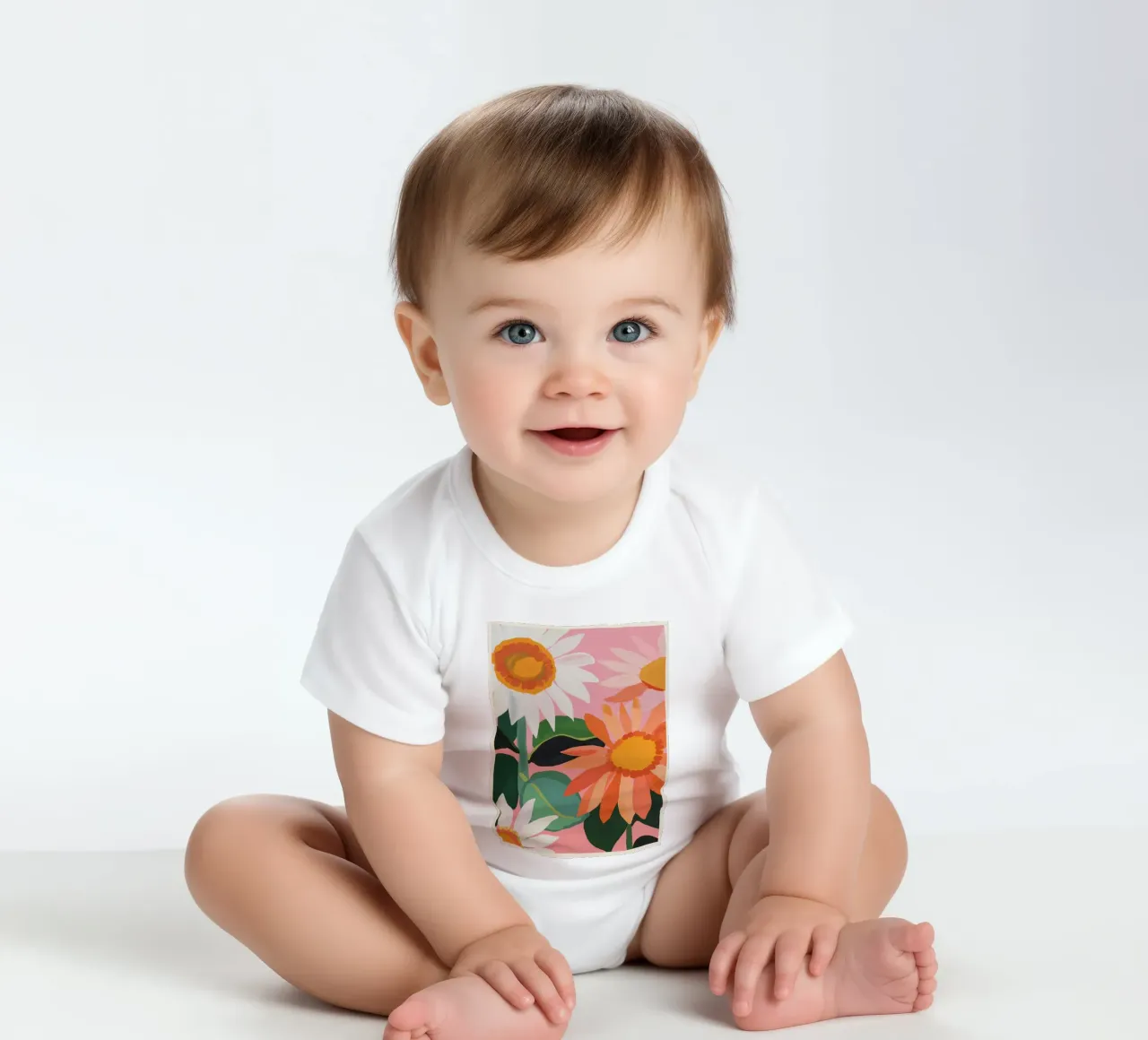 Sunflowers 20 short-sleeve baby romper by ThingDesign