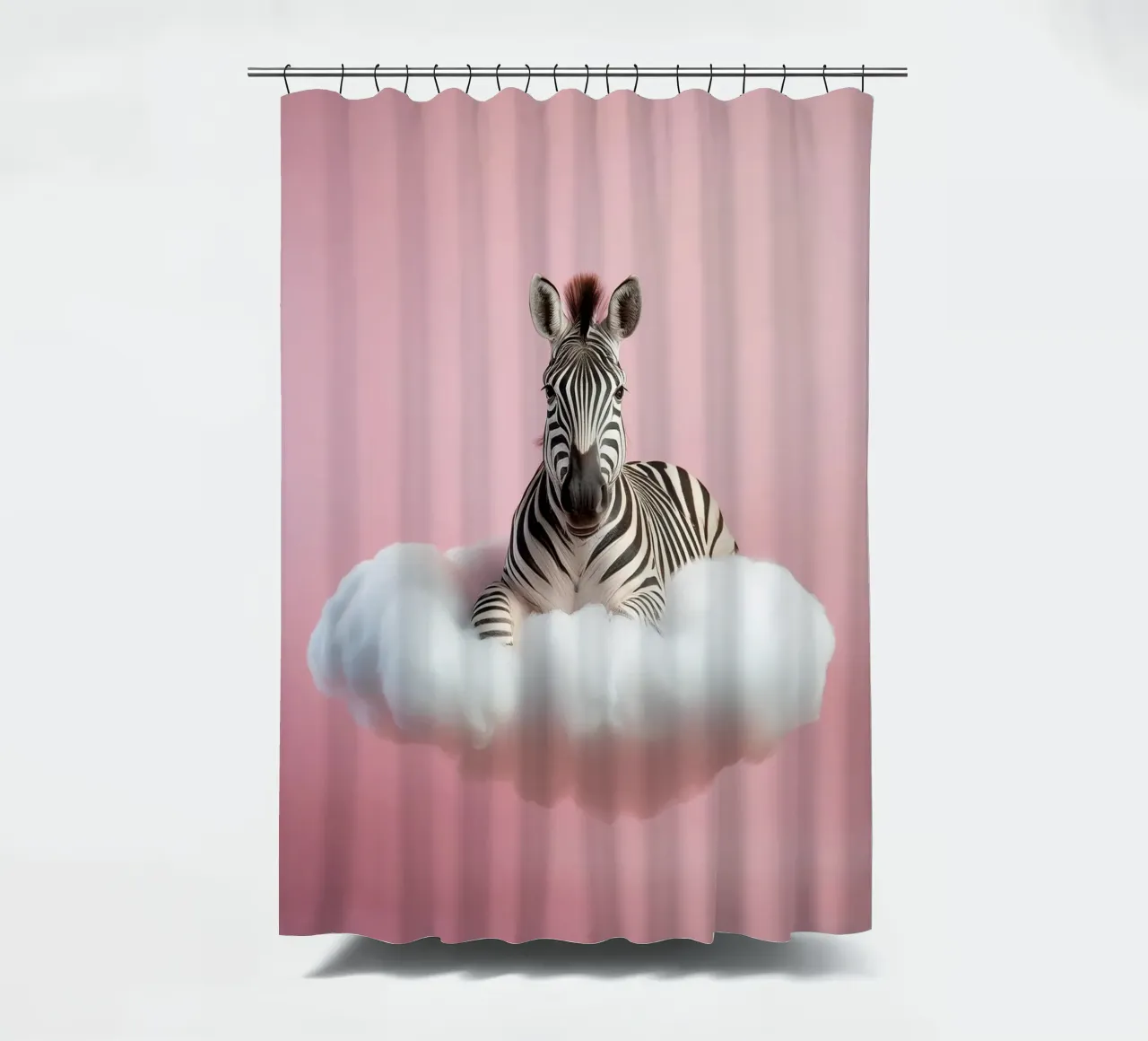 Dreamy Zebra on a Cloud: Whimsical Animal Wall Art Print shower curtain by FlexiDesignsByK