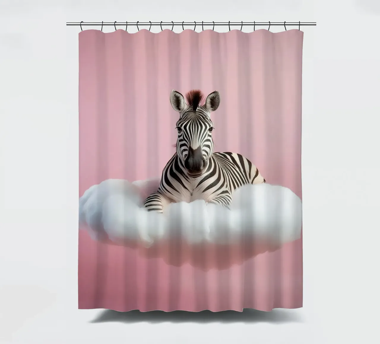 Dreamy Zebra on a Cloud: Whimsical Animal Wall Art Print shower curtain by FlexiDesignsByK