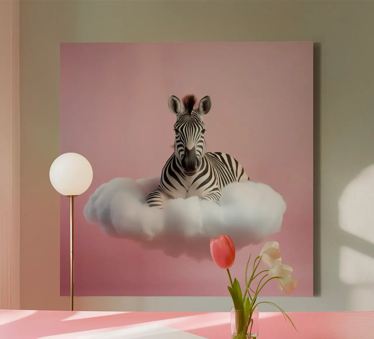 Dreamy Zebra on a Cloud: Whimsical Animal Wall Art Print canvas by FlexiDesignsByK