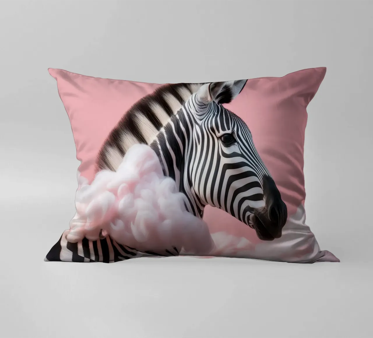 Dreamy Zebra in Pink Clouds: Whimsical Animal Wall Art Print decorative cushion by FlexiDesignsByK