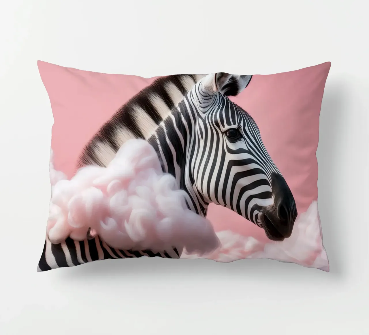 Dreamy Zebra in Pink Clouds: Whimsical Animal Wall Art Print decorative cushion by FlexiDesignsByK
